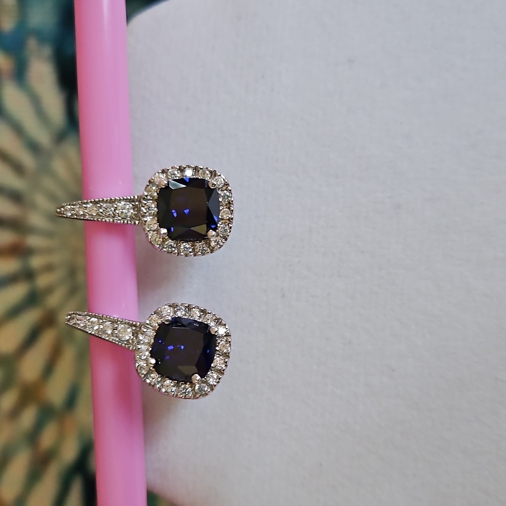 Cushion Cut Sapphire Earrings - Picture 5 of 16